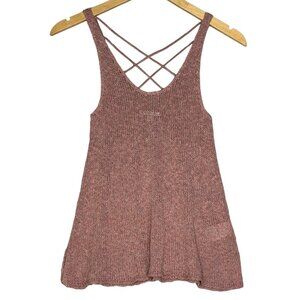 American Eagle Pink Open Chunky Knit Sweater Tank Crisscross Back Straps Size S